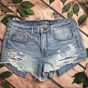 American Eagle Size 10 Lace Blue Pockets Hi Rise Festival Shorts Distressed Hole
